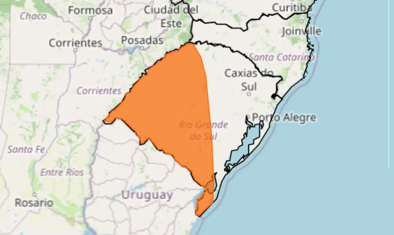 O mapa mostra as &aacute;reas em alerta para chuva intensa